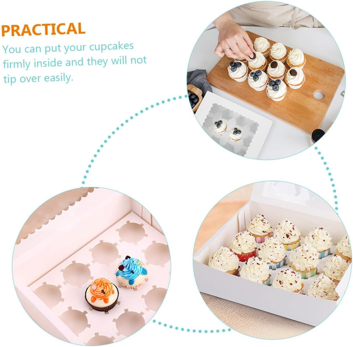 Uonlytech 10pcs Cupcake Packing Boxes with Window, White Cardboard Pastry Boxes for Muffins and Egg Tarts, Paper Baking Storage Containers for Dessert Presentation and Party Use