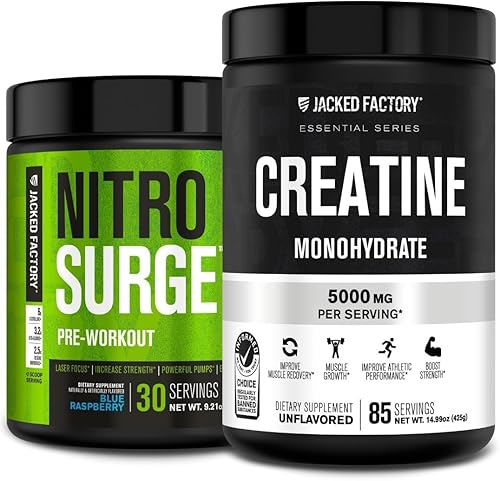 Jacked Factory Nitrosurge Pre-entrenamiento y monohidrato de creatina, polvo para preentrenamiento con creatina para el crecimiento muscular, mayor