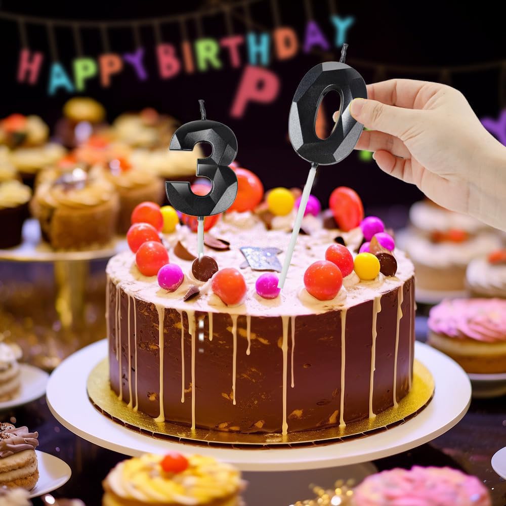 HDGSAFD 36 Candele A Strisce in Oro Nero, Candele di Compleanno, Candele per Decorare Torte, Accessori per Torte
