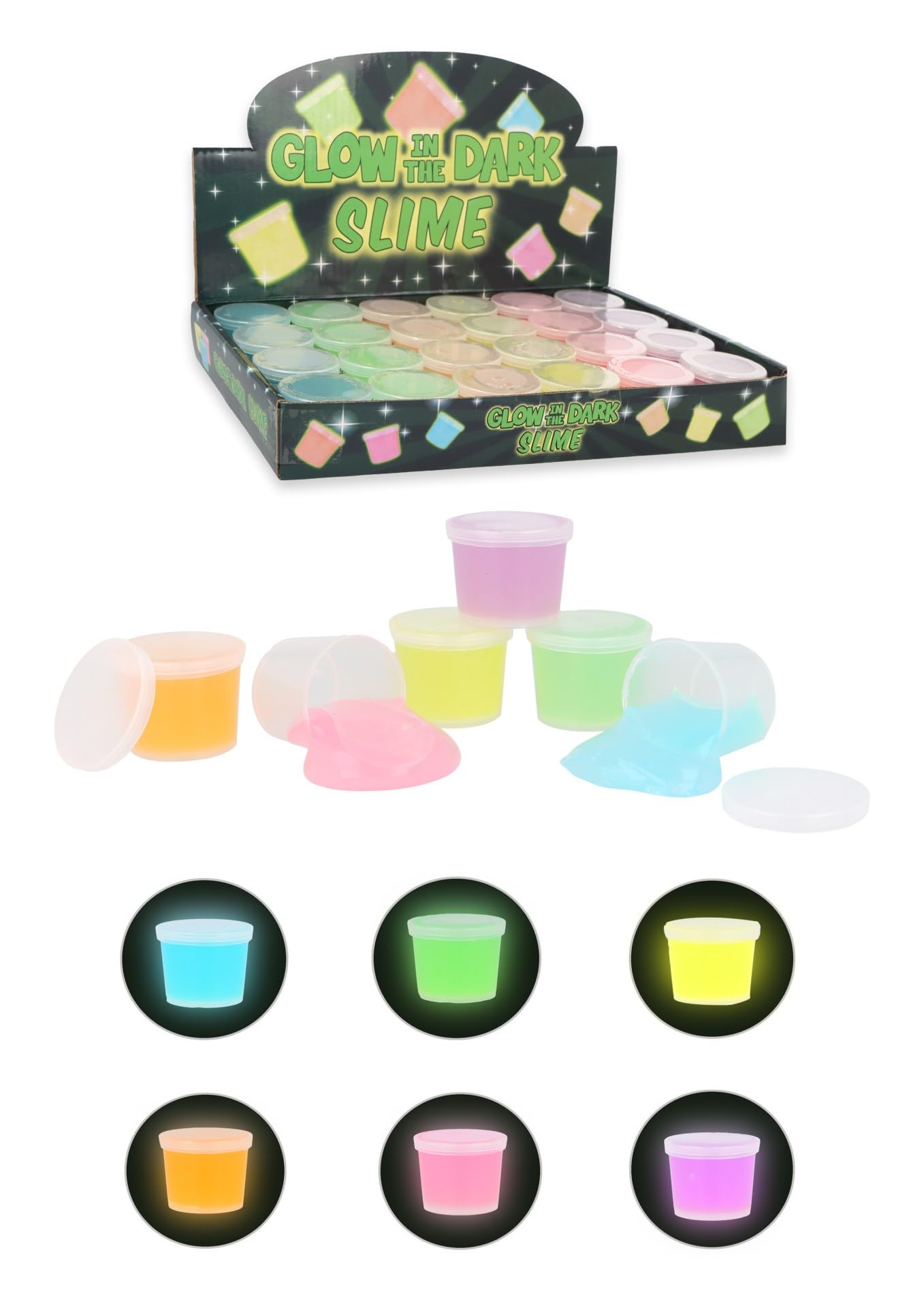 Henbrandt 24 x Glow in the Dark Slimes - 6 Vibrant Colours Mini Tubs, Kids Party Favours, Sensory Play Toy, Goody Bag Fillers, Fun Gift for Children Adults