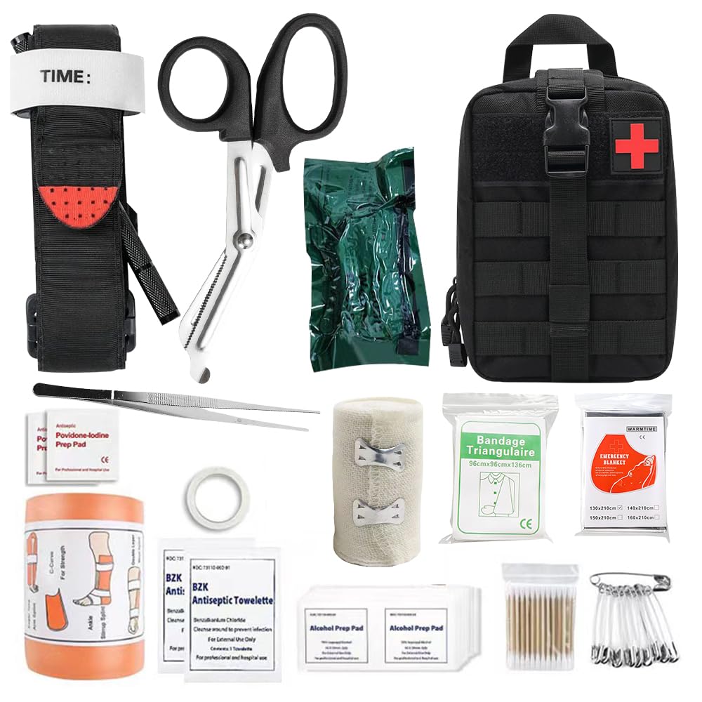 46 Pièces Trousse de Secours Complete, Kit Premier Secours, Trousse de Secours Militaire, Trousse Premier Secours, Medical Survival Compact Kit Box Pour la Maison La Voiture Camping Randonnée