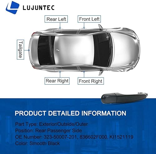 Miniatura 2 de LUJUNTEC Reemplazo de la manija exterior de la puerta del lado del pasajero trasero para 2005-2010 para Kia para Sportage Negro