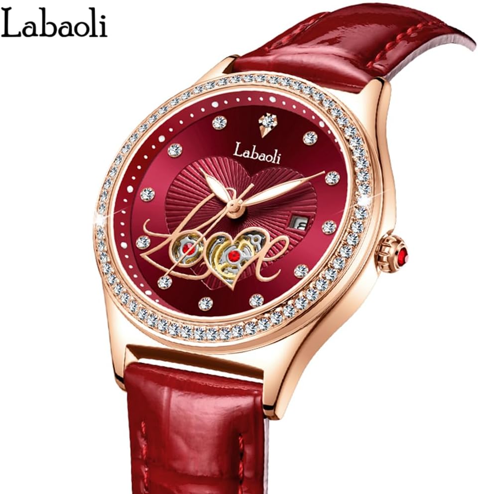Watches for Women Diamond Leather Band Fashion Dress Casual Ladies Female Waterproof Wife Luxury Gifts Love Red Wrist Watch - Image 3