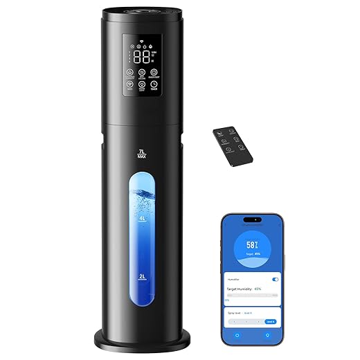 Smart Humidifiers for Bedroom Large Room, 7L/1.85Gal Quiet Humidifiers with 350ML/H Large Mist Speed,Smart App & Remote Control, 4 Mist Levels,Easy Top Fill, Cool Mist Humidifier for Home & Office