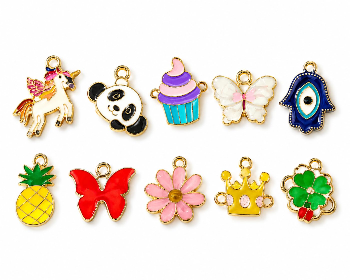 M.F.H 10PCS Random Enamel Charms for Jewelry Making – Cute Mixed Gold Alloy Pendants for Bracelets, Necklaces, Earrings, Keychains & DIY Crafts – Colorful Kawaii Charm Set-image-20