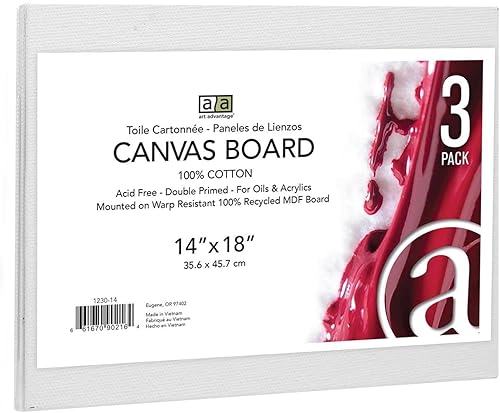 Miniatura 6 de Art Advantage Tablero de lienzo reciclado MDF 14x18, 3 piezas, paneles de lona MDF reciclados para pintura, lienzos para pintura, lienzos para