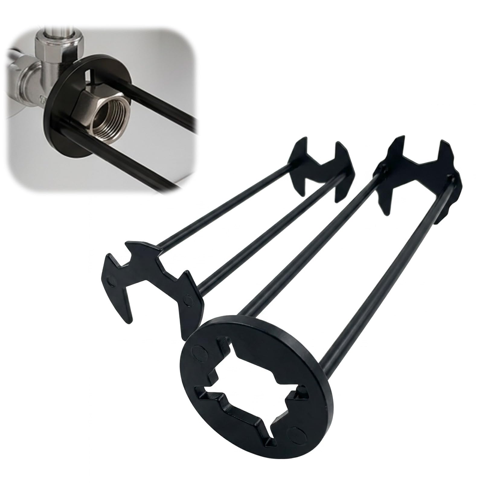 Rndqw 2 Pcs Basin Wrench, Universal Four Claw Tap Spanner, Hex Multifunctional Portable Repair Tool Sink Tap Spanner for Tight Spaces Water Pipe Under Basin Kitchen Bathroom Plumbing