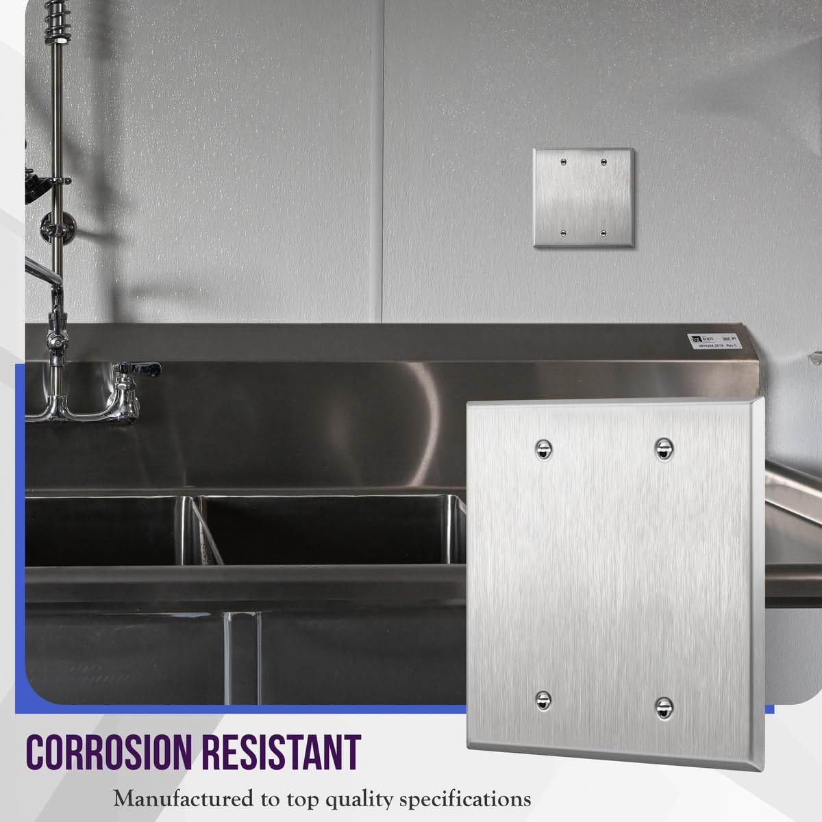 ENERLITES Blank Device Metal Wall Plate, Corrosion Resistant, Size 2-Gang 4.50" x 4.57", UL Listed, 7702-10PCS, 430 Stainless Steel, Silver (10 Pack)