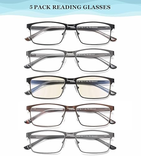 Miniatura 6 de Eyecedar - Juego de 5 gafas de lectura para hombre marco de metal bisagras de resorte material de acero inoxidable incluye lectores de sol 100