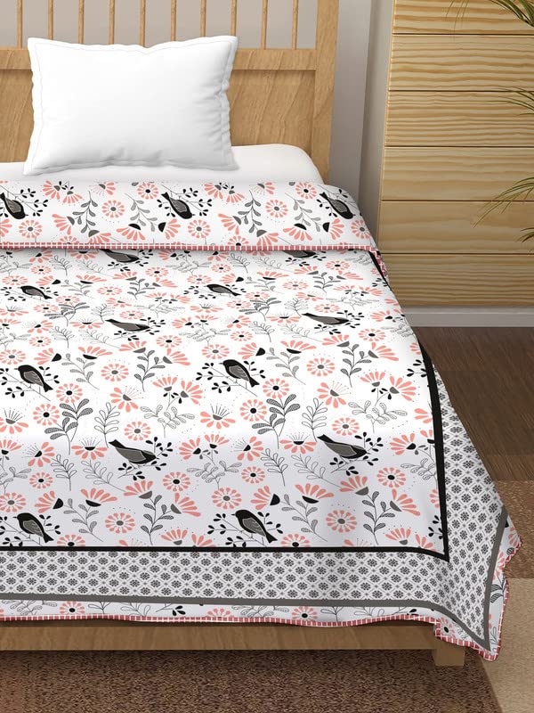 TUNDWAL’S Floral Flower Birds Leaf Printed Cotton Reversible Dohar|AC Blanket|for Single Bed || Size 60×90 INCH – 1 Piece (Multicolor) AM_DHR15