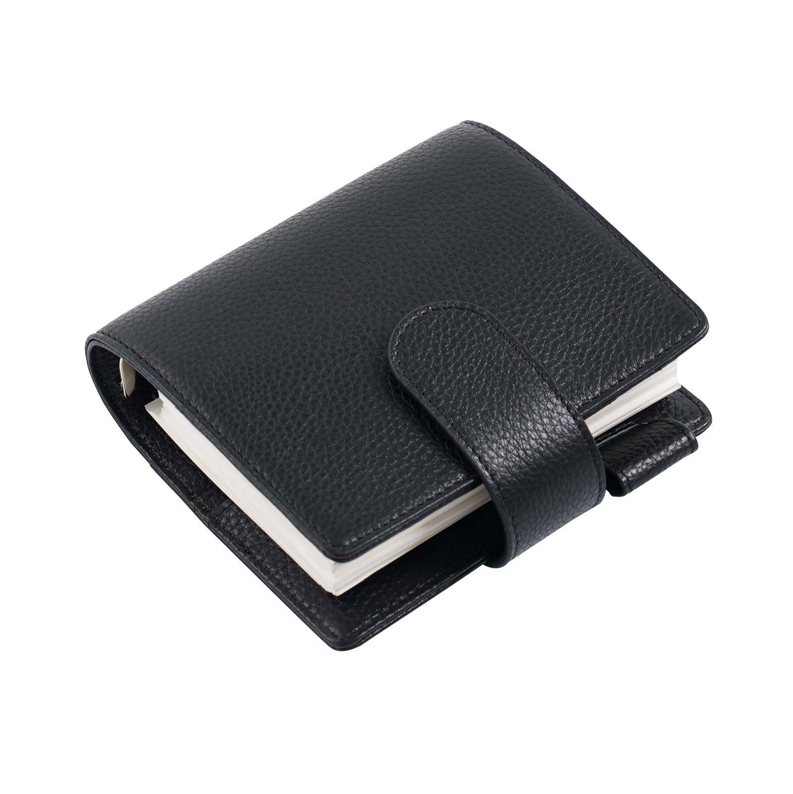 Moterm Elite Pocket Rings Planner - Genuine Leather Folder A7 Organiser without Large Back Compartment (Pebble Black, 25 mm Ring) — image 1