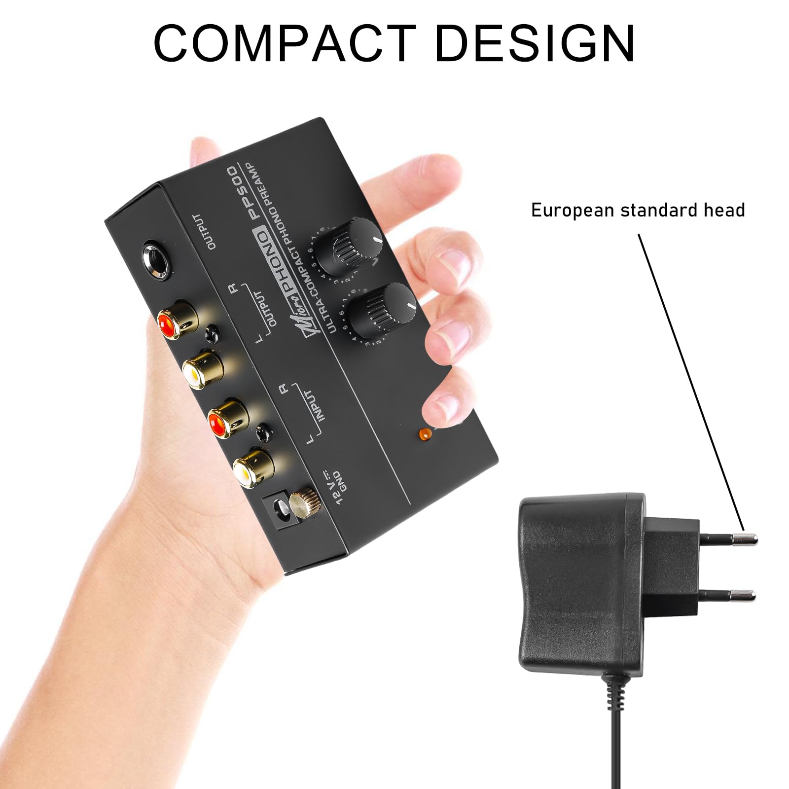 Phono preamplificatore giradischi, preamp RCA stereo con adattatore DC 12V, nero