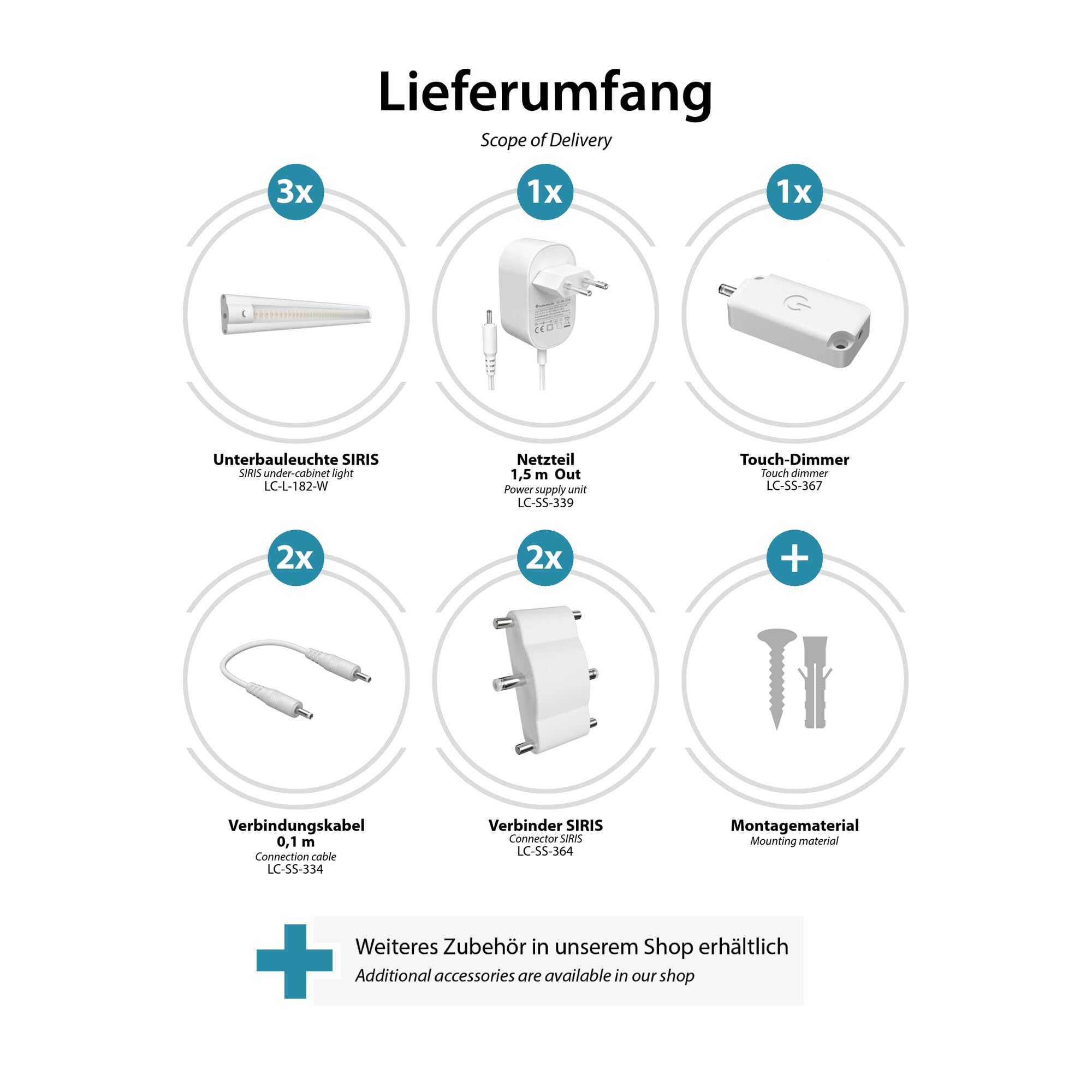 ledscom.de Oświetlenie podszafkowe LED SIRIS biały matowy ze ściemniaczem dotykowym, płaski, 30cm każdy, 370lm każdy, biały, zestaw 3