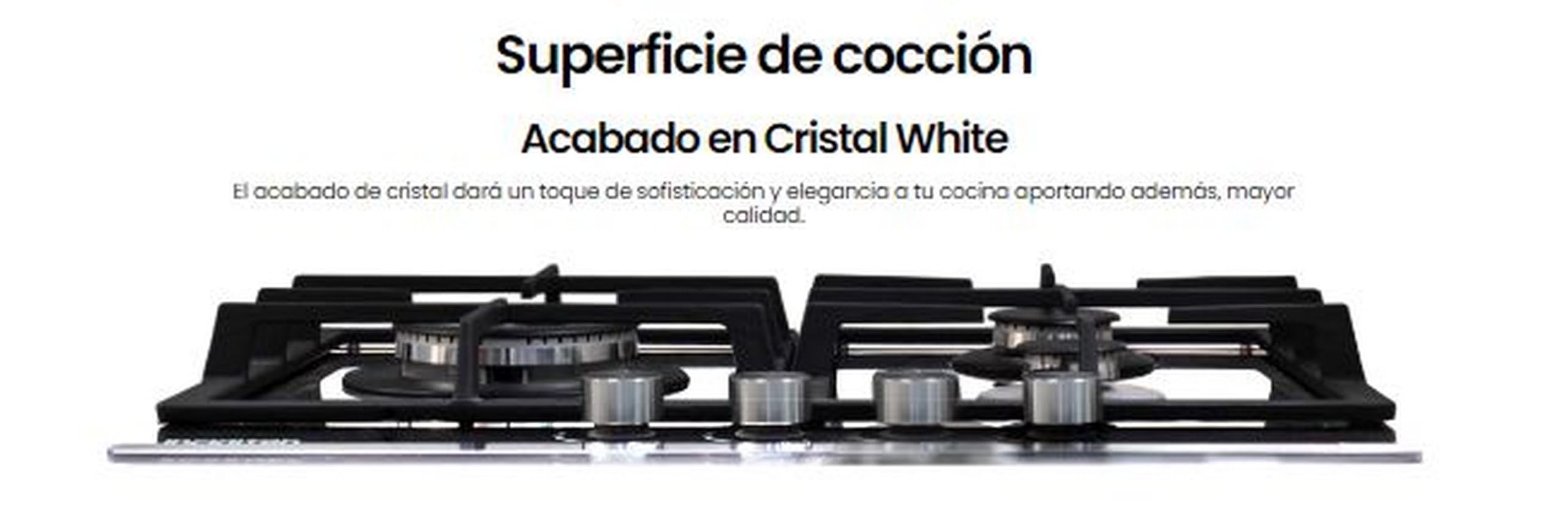 INFINITON Placa de Gas GG-43BK, 4 Fuegos, Ancho 60 cm, Acabado en Crystal White, Encendido Electrico, Compatible con Gas Butano/Propano y Gás Natural
