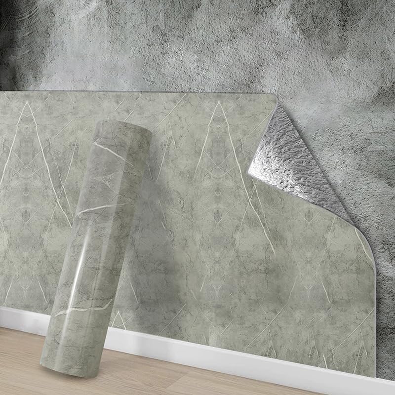 Grey Marble Wall Tile Stickers for Bathroom Self Adhesive Wall Tiles,2 Roll=26 sq.ft 300cmx40cm Stick on Tiles for Kitchen Walls, Vinyl Peel and Stick Waterproof Removable