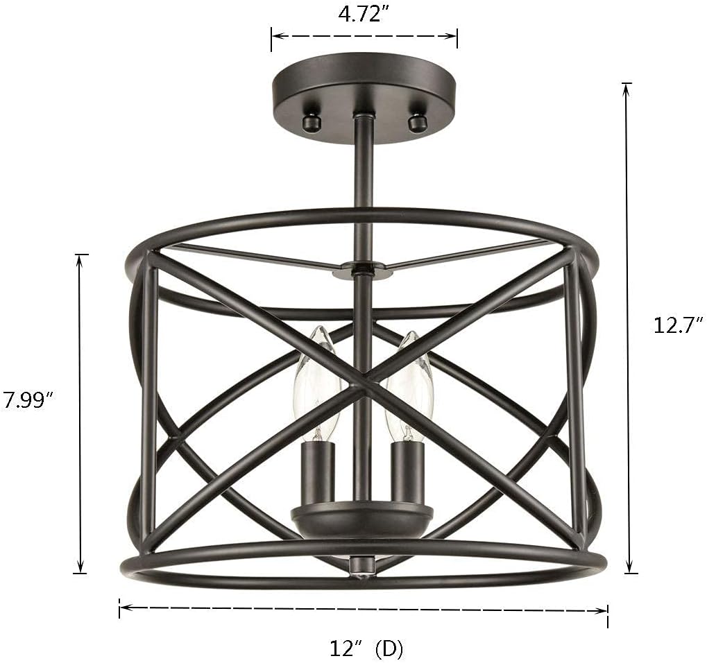 🛒 Crаzу Dеаlѕ Industrial Metal Drum Black Semi-Flush Mount Ceiling Light for Dining Room, Kitchen, Hallway, Entry, Foyer, Living Room,2-Light Hоttеѕt Sаlе Industrial Metal Drum Black Semi-Flush Mount Ceiling Light for Dining Room, Kitchen, Hallway, Entry, Foyer, Living Room,2-Light