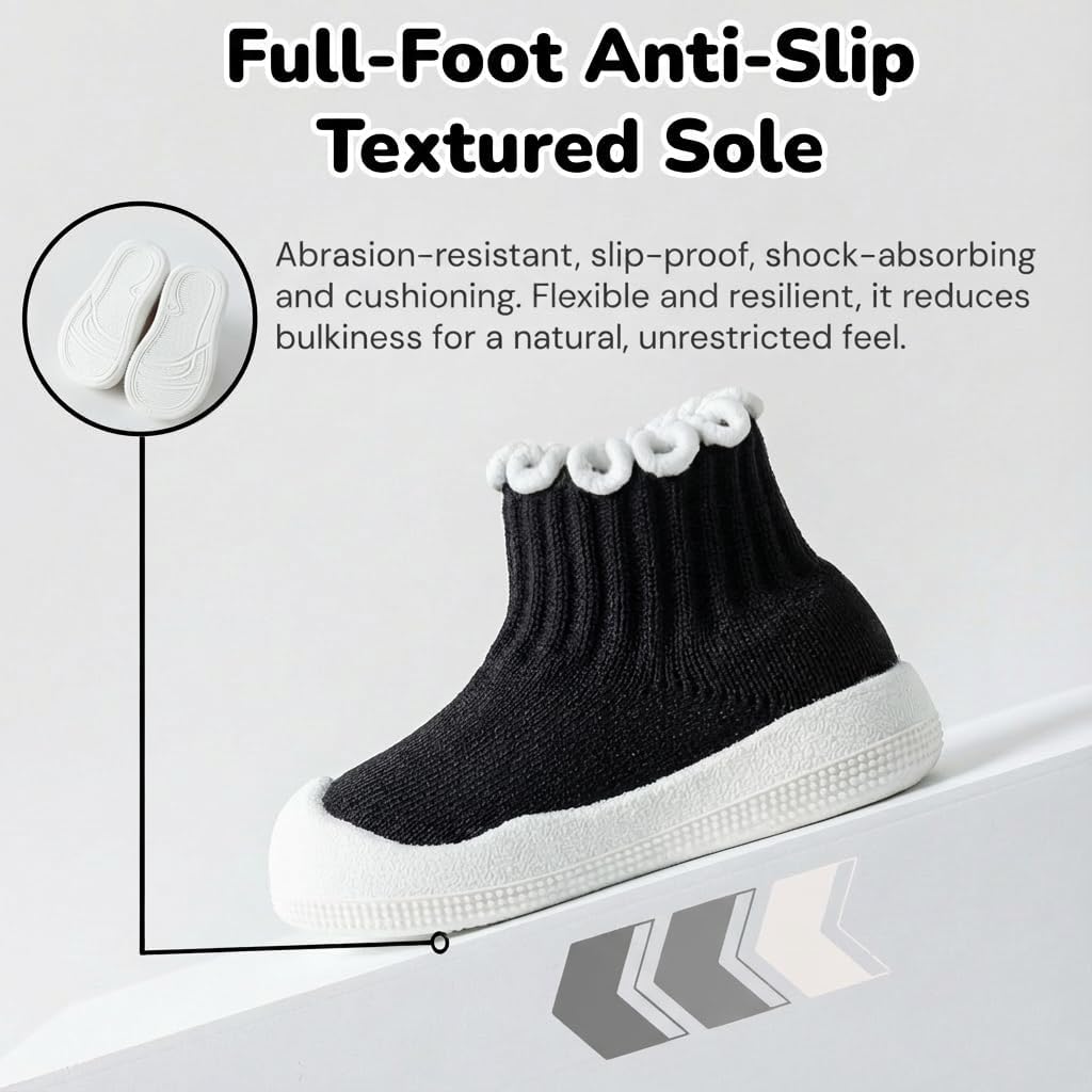 Baby Girl Sock Shoes Toddler Ruffle Walking Shoes Infant Non-Slip Slippers Soft Rubber Sole Sneakers Lightweight Breathable Barefoot Shoes - Image 3