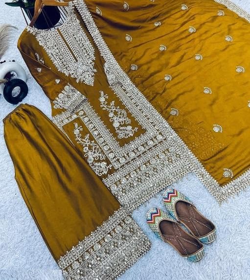 Heavy Embroidered Kurta Pant Dupatta Set for Women