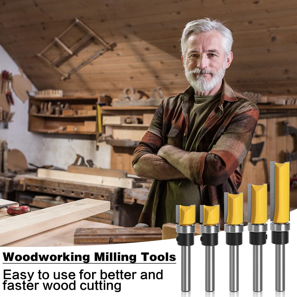 Fresas para Madera con Rodamiento, Fresa Copiadora, 6.35mm Vástago, Herramientas de Carpintería