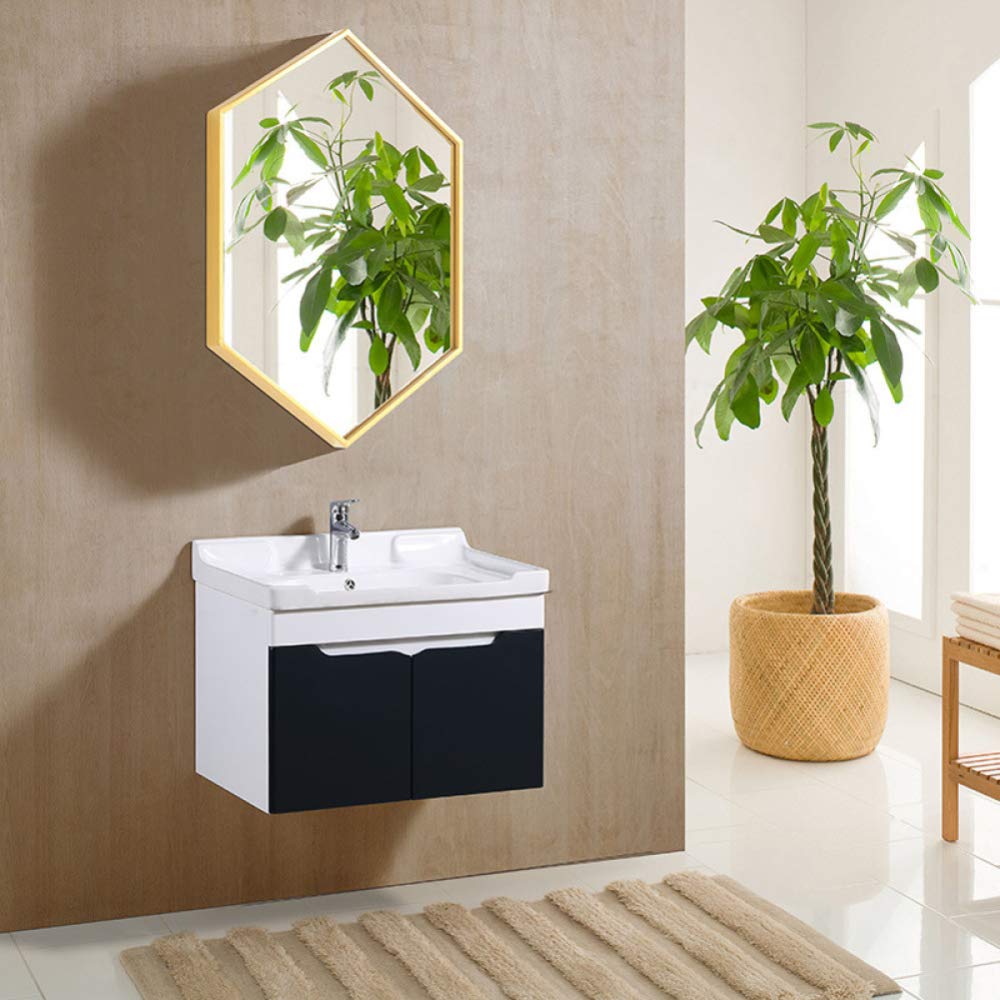 XINYU Espejo De Maquillaje Minimalista Hexagonal De Hierro Forjado Xquisito Espejo De Maquillaje para El Hogar De Belleza Montado En La Pared Adecuado para Cualquier Estilo De Hogar Moderno,Black
