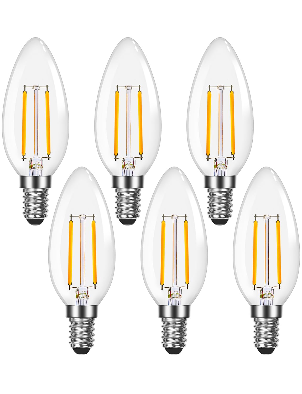 Led Chandelier Bulbs 60w Equivalent,E12 Dimmable Candelabra Bulbs for Ceiling Fan and Chandelier, 500lm 2700k Soft White Filament Bulbs,Type B Base, Ultra Energy Saving, Long Lifespan, 6-Pack