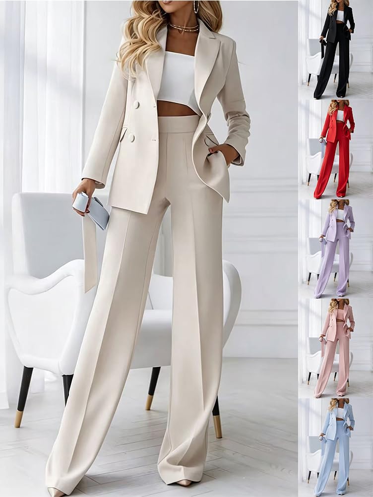 shownicer Hosenanzug Damen Festlich Elegant Business Anzug Set Revers Büro Anzugjacke Blazer und Hose Zweiteiler