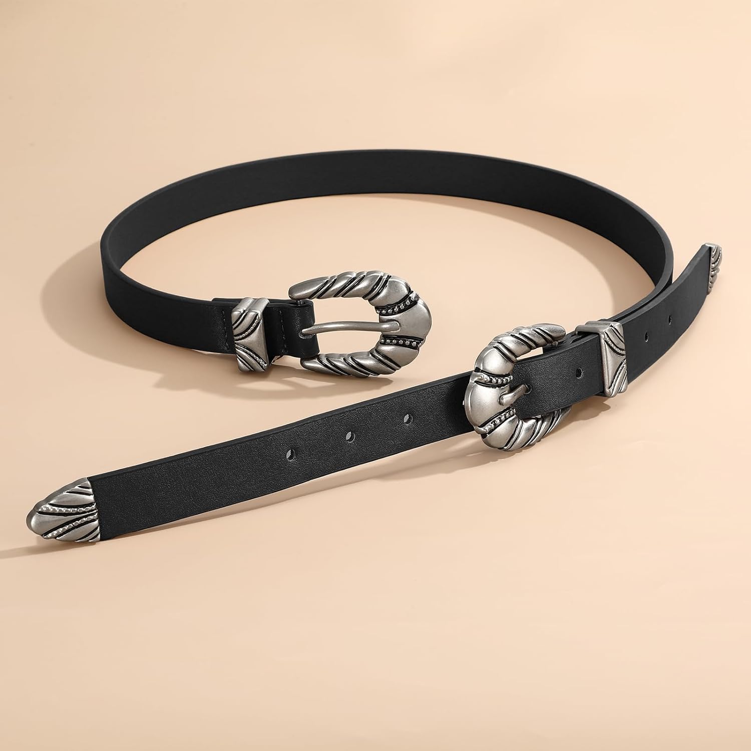 VONMELLI Western Leather Belts for Women Jeans Dress Cowgirl Thin Ladies Belt with Double Sliver Buckle - Image 5