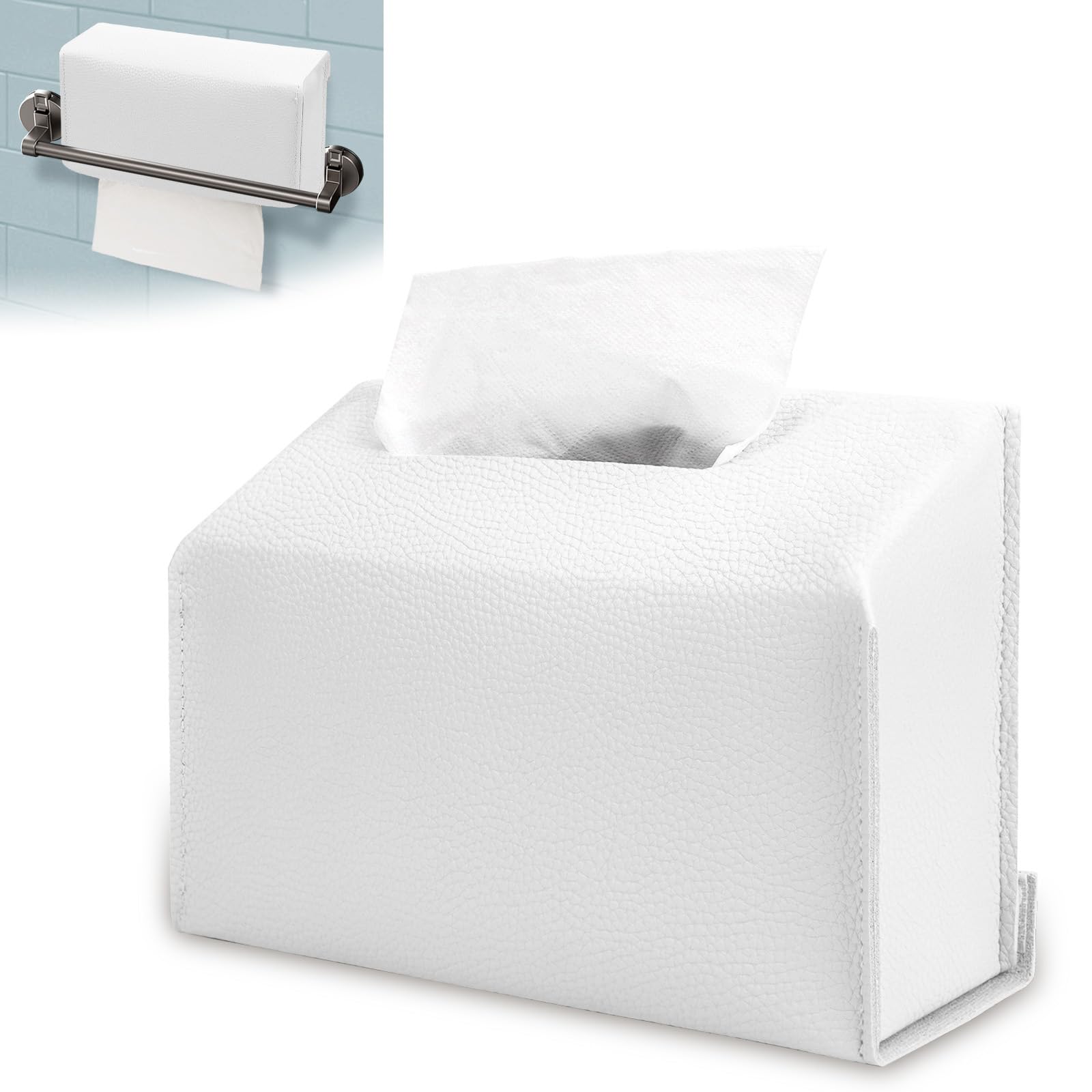 Stylish Tissue Box Cover Holder Compatible with Kleenex Disposable Paper Hand Towels, Leather Wall-Mounted Towel Dispenser for Tabletop, Bathroom,