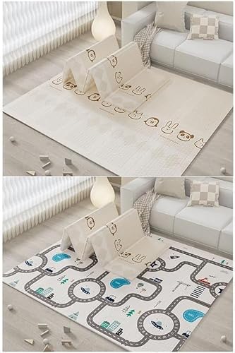 Catonlifer ベビープレイマット ロールタイプ ロールマット リバーシブル 180x200x2cm ベビーマット XPE材質 縁取り 軽量 厚手 折り畳み式 滑り止め 防水防汚 防寒防音 動物 可愛い 赤ちゃん 幼児用プレイマット 遊びマット 敷物