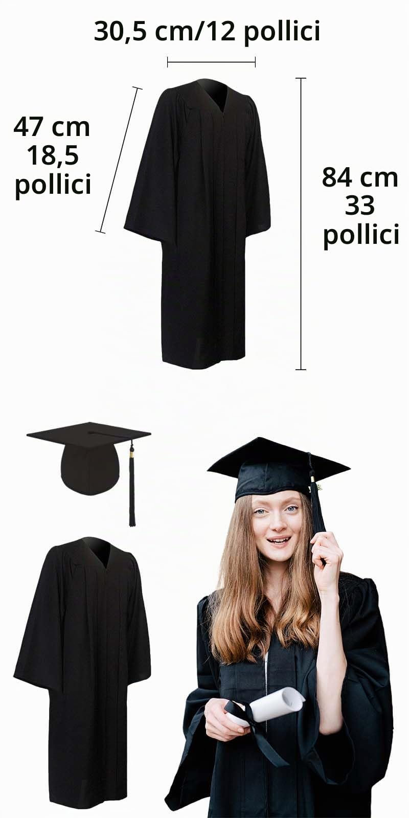 Abito per Laurea, Toga Laurea, Laureato Costume, Toga e Tocco Cappello, Abito da Laureato Set, Toga Laurea con Cappello da Laurea, Set Toga Laurea, Adatto a diplomati e laureati, Unisex