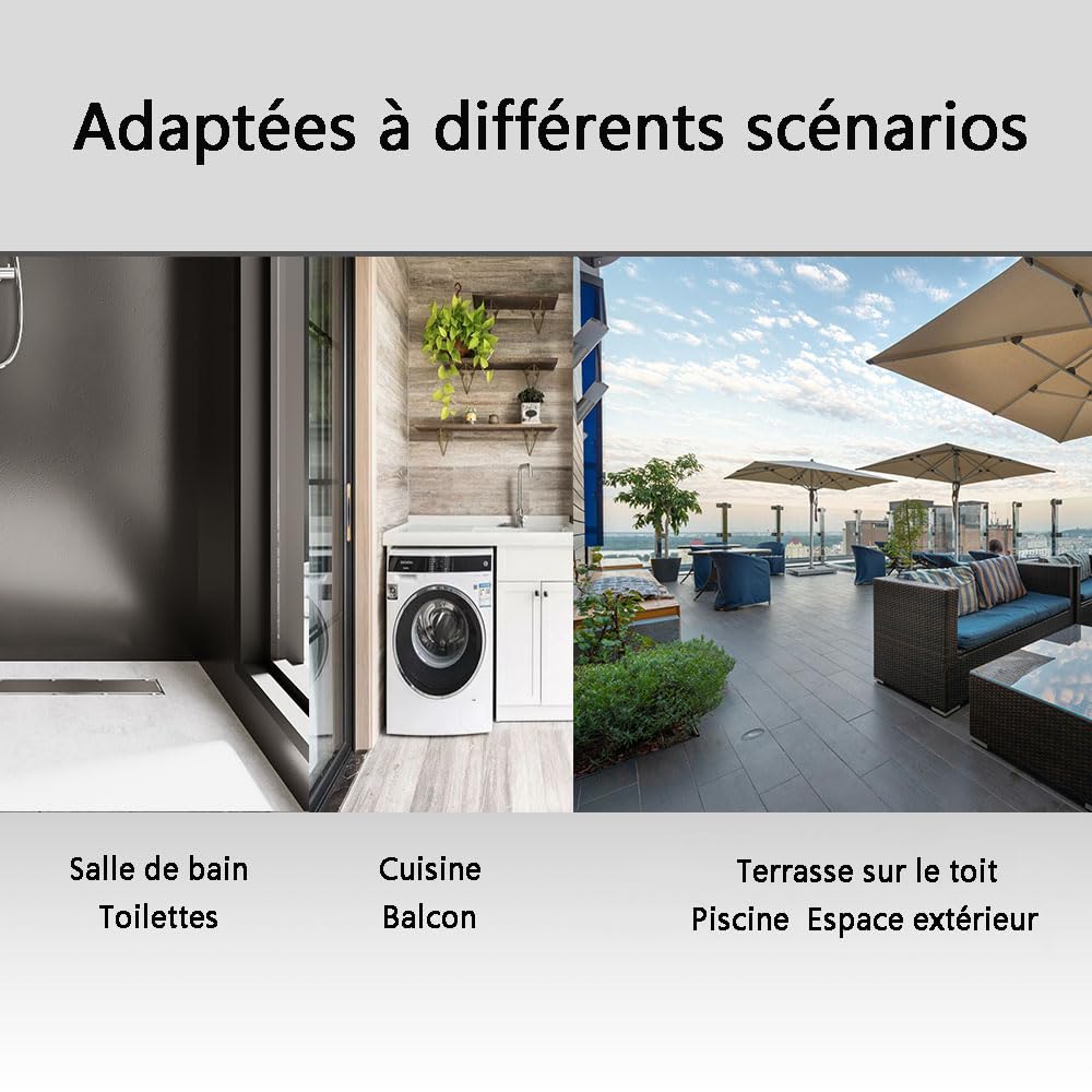 AICA caniveau de douche noir en acier inoxydable italien 2 en 1, siphon de drainage au sol en carrelage, réglable en hauteur avec désodorisant 90 cm