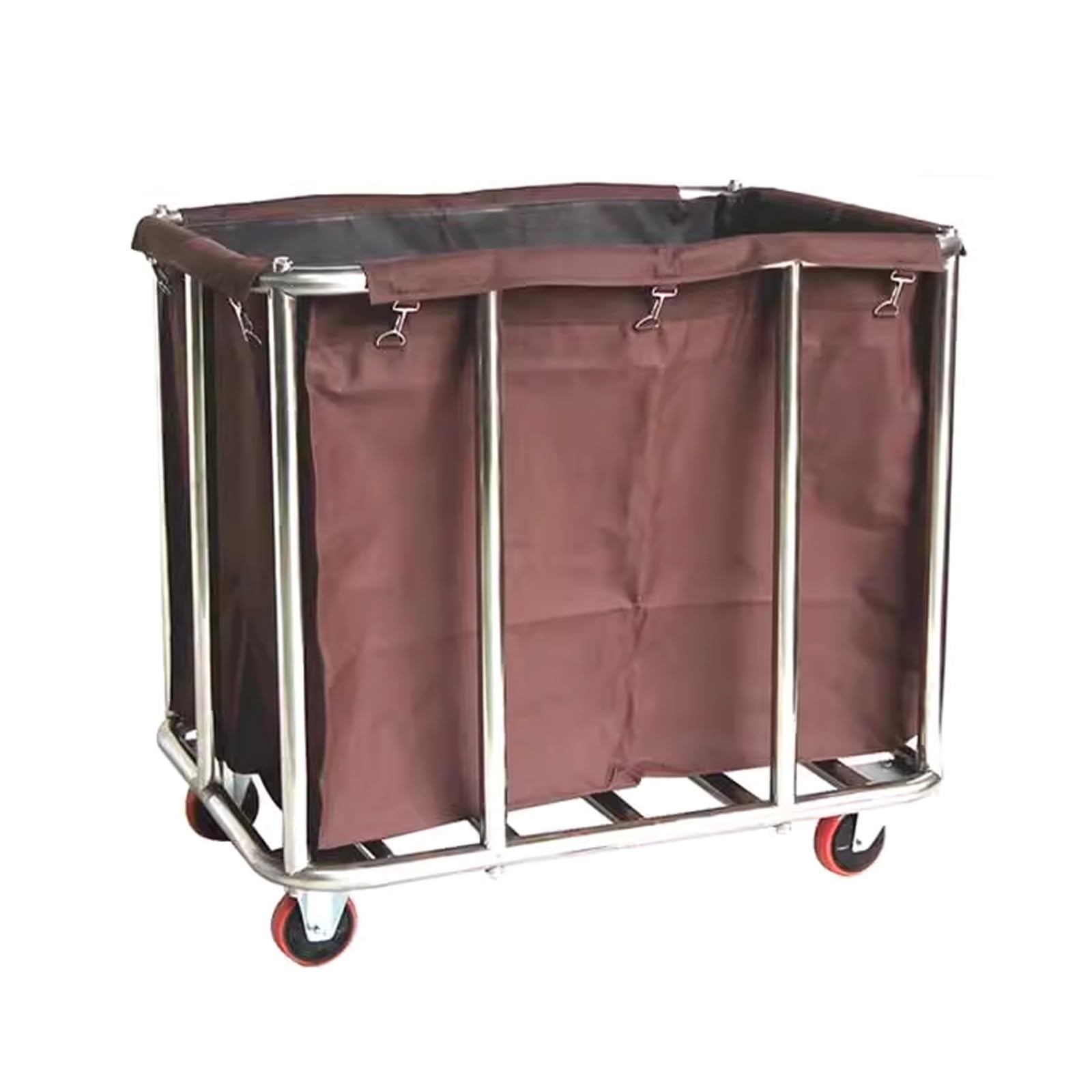 Cesta Ropa Sucia con 4 Ruedas Carro de Limpieza Profesional Gran Uso Acero Inoxidable Intensivo Cesta de La Ropa 100kg de Carga para Uso Comercial y Doméstico(Brown,90 * 65 * 85cm)