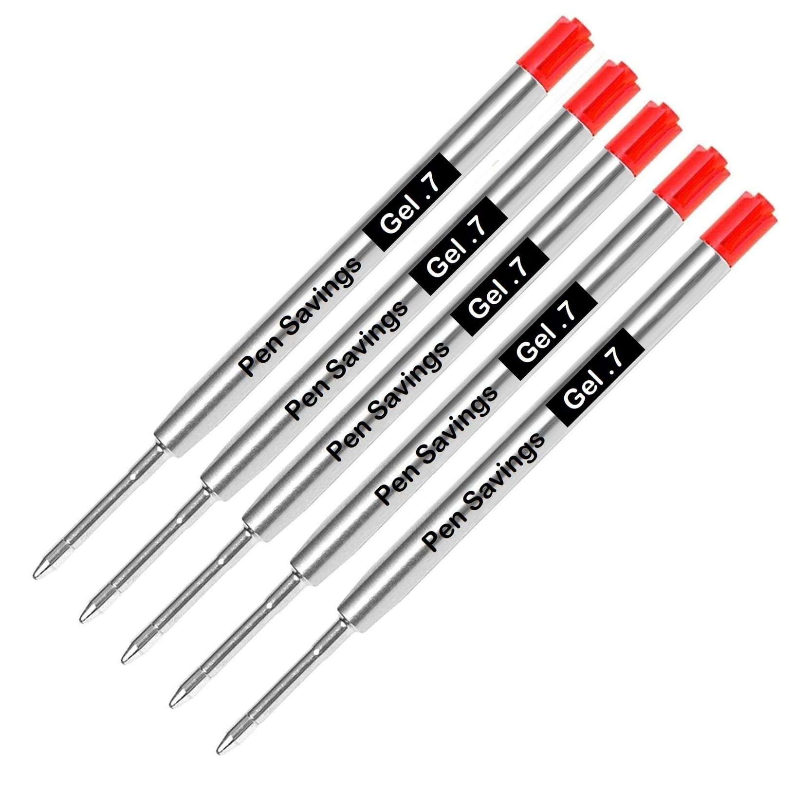 5 Pack, Pen Savings Gel Pen Refills Compatible with Parker Ballpoint Pens, .7mm, Smooth Writing, Frictionless Flow (Bulk Packed) (Red)