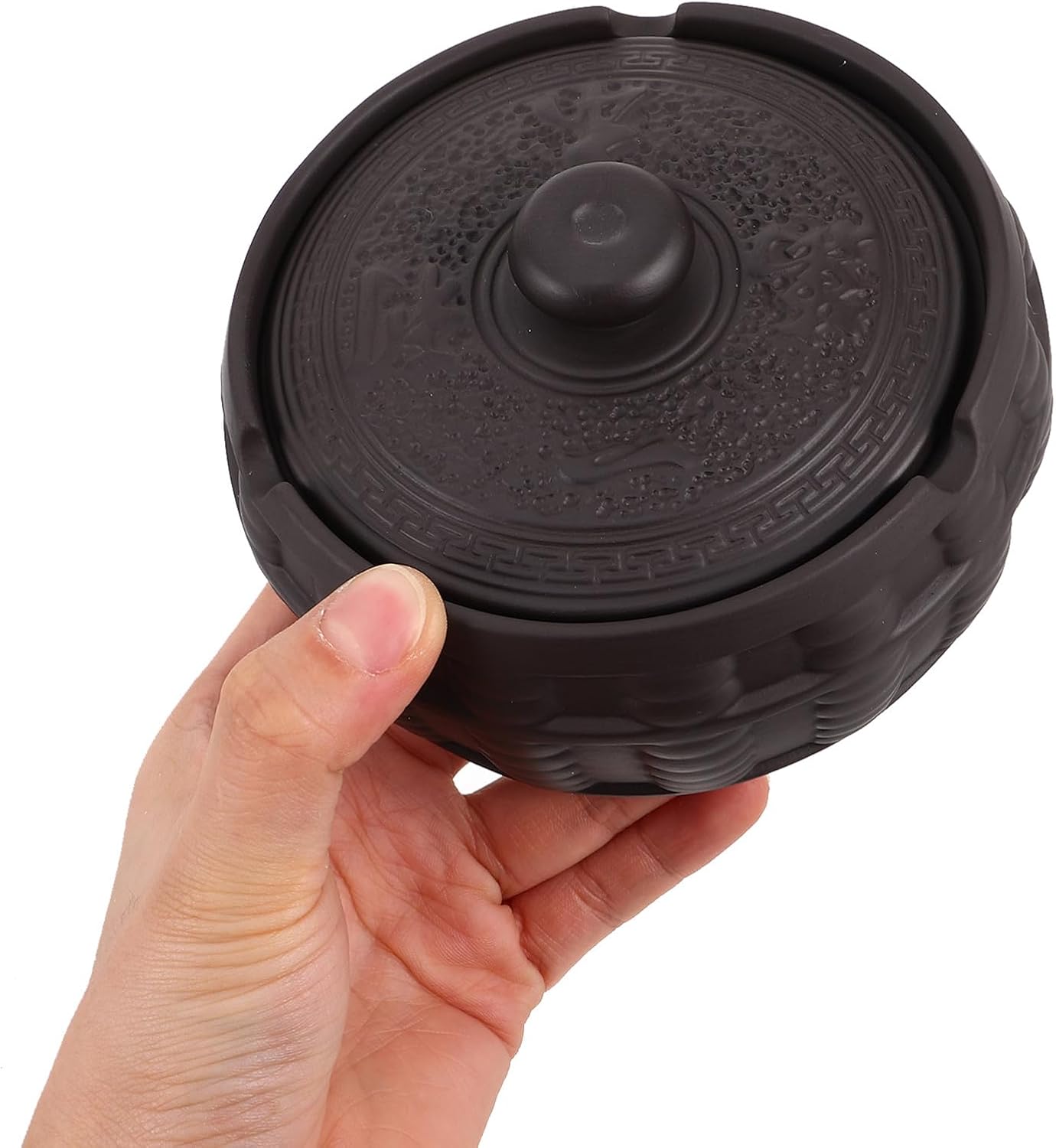 Ceramic Ashtray with Lid Porcelain Windproof Covered Ash Holder Vintage Home Office Decor for Indoor and Outdoor Use