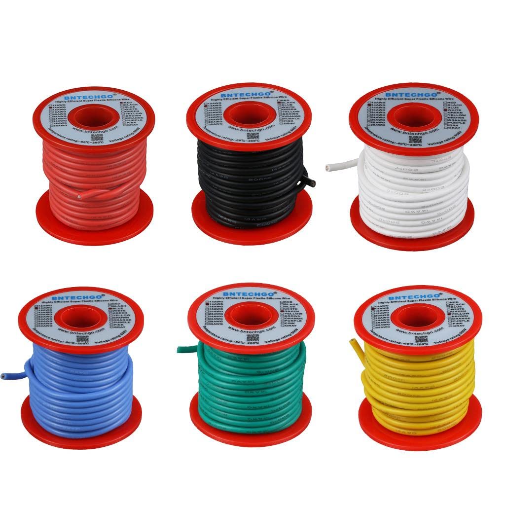 BNTECHGO 14 Gauge Silicone Wire Kit 6 Color Each 25 ft Flexible 14 AWG Stranded Tinned Copper Wire