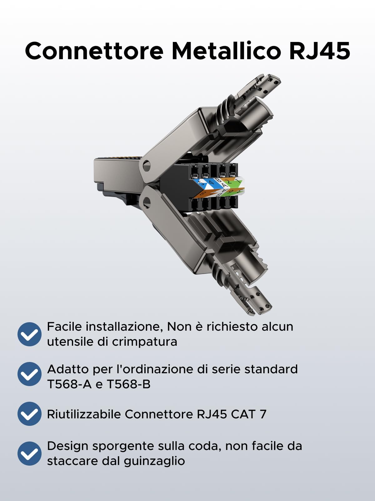 UGREEN Connettore Ethernet Cat 7 Senza Attrezzi Schermato Spina LAN a 8 Pin da 10 Gbps Supporta POE per Cavi di Rete RJ45 CAT 6A, CAT 6, CAT 5e, Compatibile con PC Router Switch -4 Packs