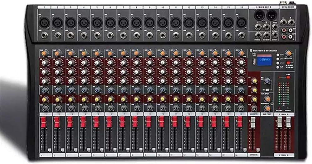 WrobelaxStudio Mixing Desks, 6/8/12/16 Channels Compact Audio Mixer Bluetooth USB DJ Sound Mixing Console 48V Monitor Amplifier (Color:16 way)