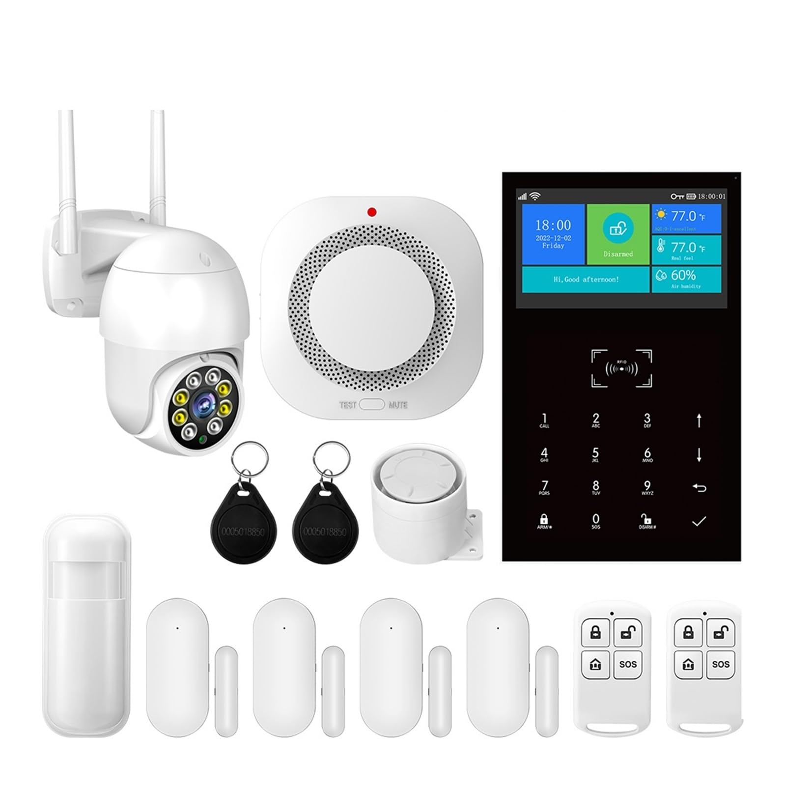 Sistema di Allarme di Sicurezza Domestica, Smart Alarm Sistemi di Allarme Antifurto gsm da 4,3 Pollici for Il Controllo 'App Supporto Domestico con Visualizzazione A Temperatura(Set 10)