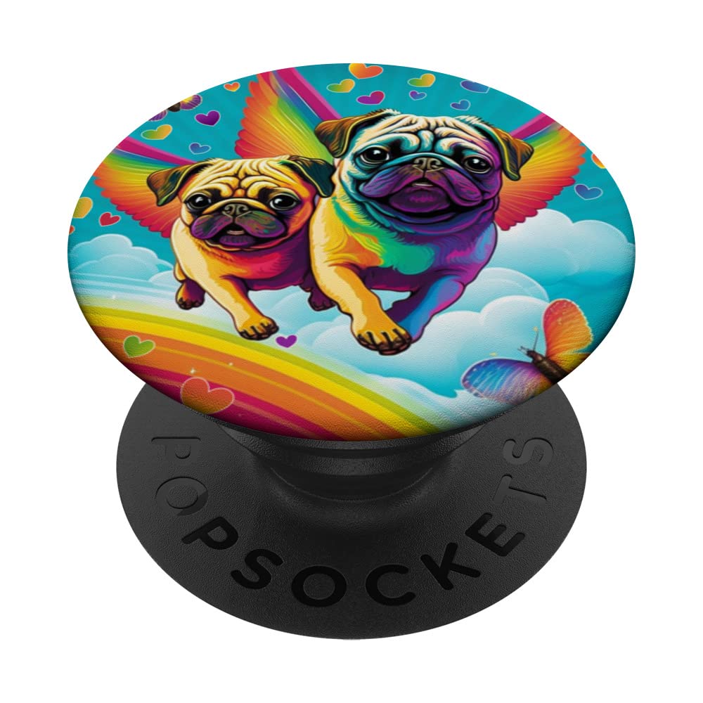 Flying Rainbow Pugs PopSockets Swappable PopGrip