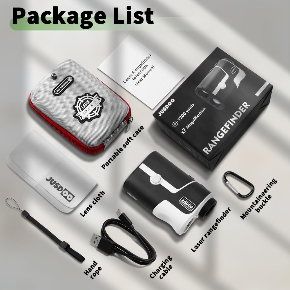 Telemetro da golf con pendenza, telemetro laser da 1200 metri per golf e caccia, ingrandimento 7x con alta precisione, vibrazione di bloccaggio del palo della bandiera, batteria ricaricabile,
