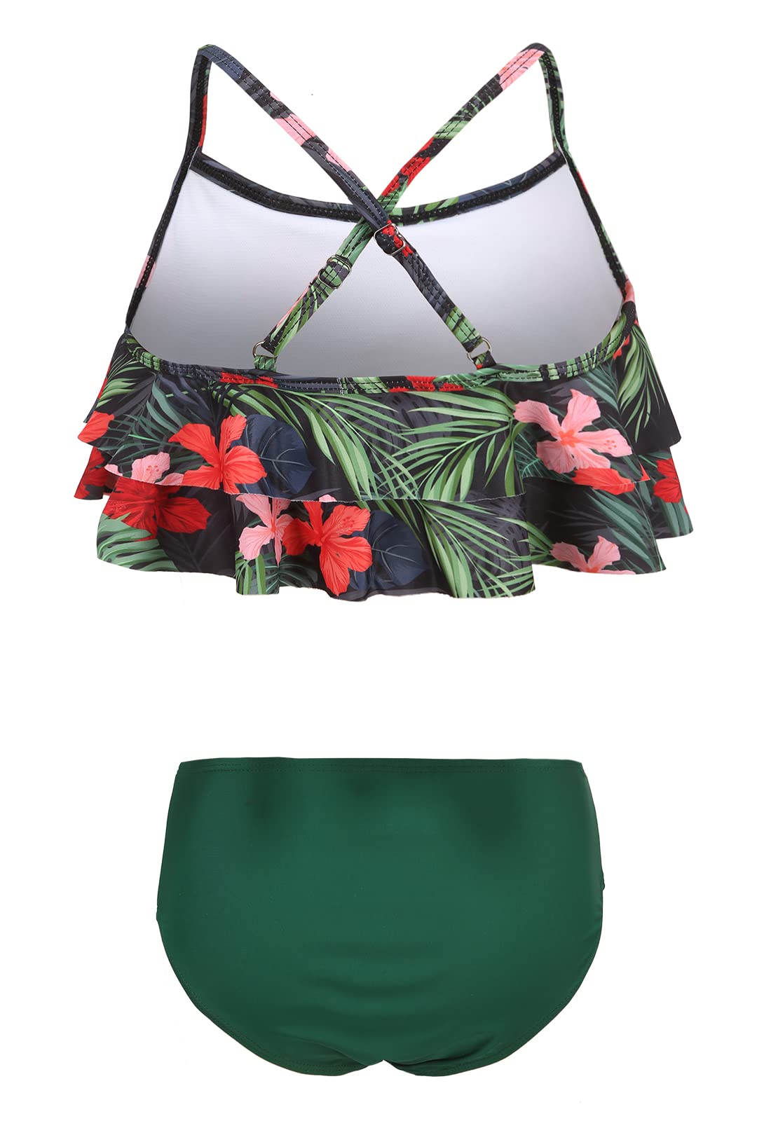 Aisyee Mädchen Bikini Badeanzug Kinder Zweiteiliger Bademode Hawaiian Rüschen Floral Mädchen Badebekleidung 3-16 Jahre