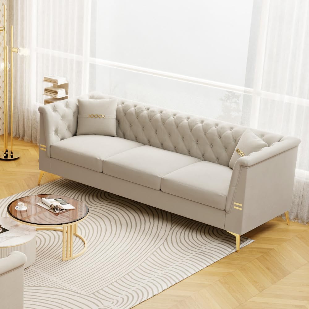 Chesterfield Sofa Sectional Couch with Metal Legs, 82.6″