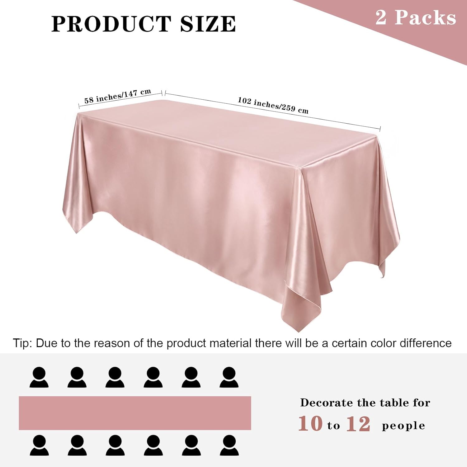 MCEAST Satin Tablecloth 102 x 58 Inches Rectangular Table Overlay Cover Bright Silk Tablecloth Smooth Fabric Table Decor for Wedding Banquet Decoration (Rose Gold)