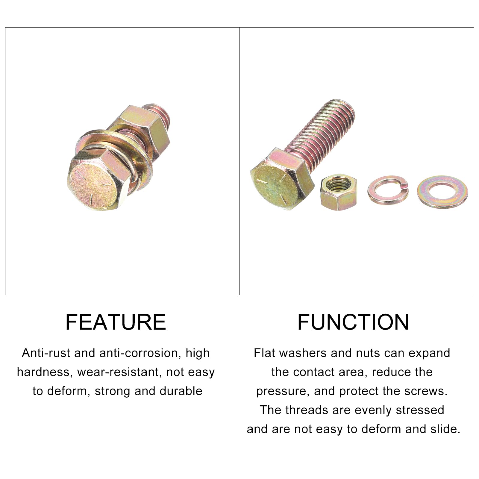 METALLIXITY Hex Head Screws Bolts, Nuts, Flat & Lock Washers Kits (1/2-13x1-1/2") 4 Set - Image 4
