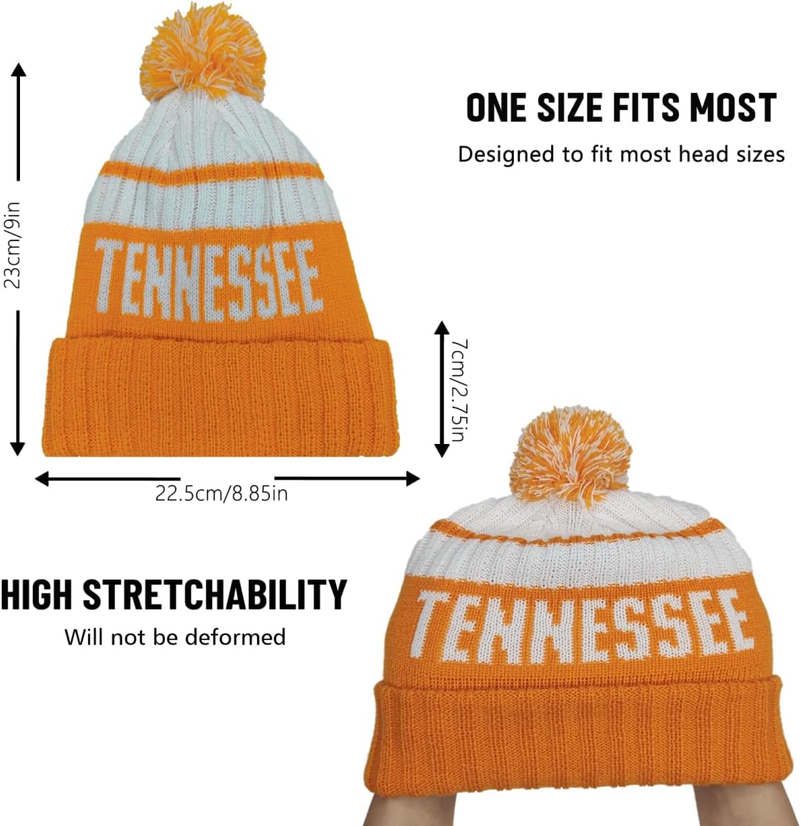 Beanie Knit Hat with Pom Winter Cuffed Cap Sport Fans Gift for Men Women - Image 3