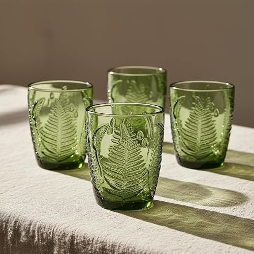 Miniatura 2 de Juego de vasos vintage para beber de 4 a 10 onzas con textura verde, lindo cristalería verde para el hogar y el bar, vasos de estilo retro en