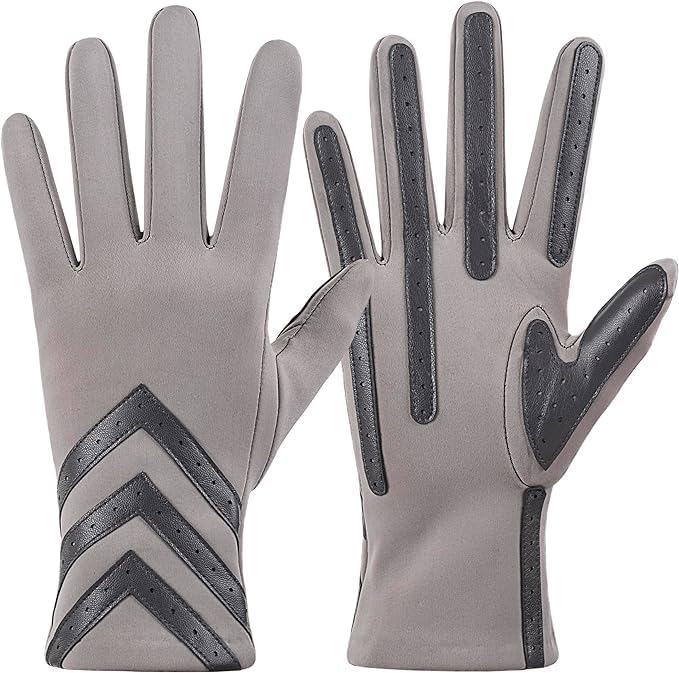 Winter Gloves for Women Touchscreen, Womens Gloves Chevron Spandex Fleece Lined, Gloves for Women Leather Anti-Slip(Khaki)