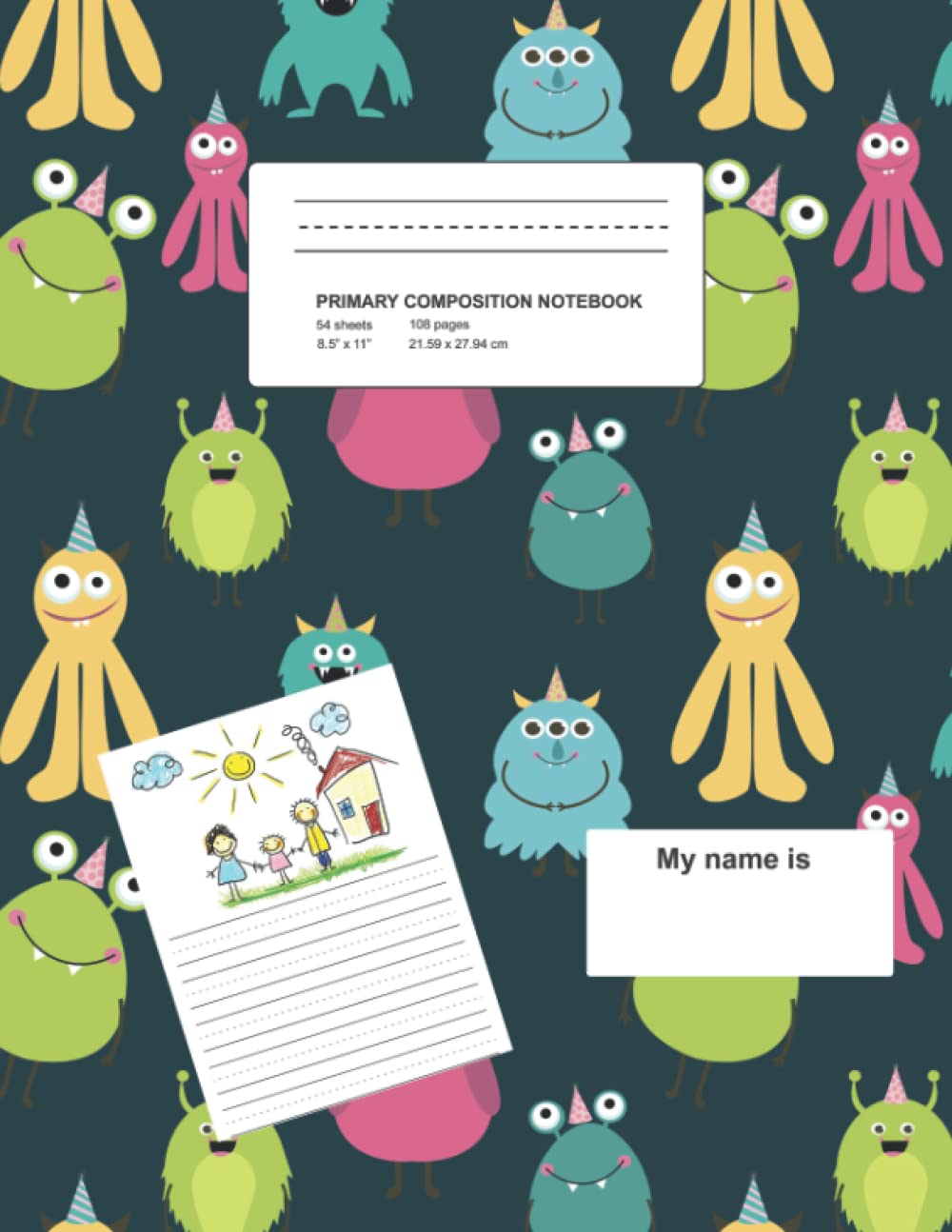 Primary Composition Notebook: Funny Monsters Primary Journal Grades K-2 with Picture Space, Primary Story Journal (Primary Writing Journal for Kindergarten)