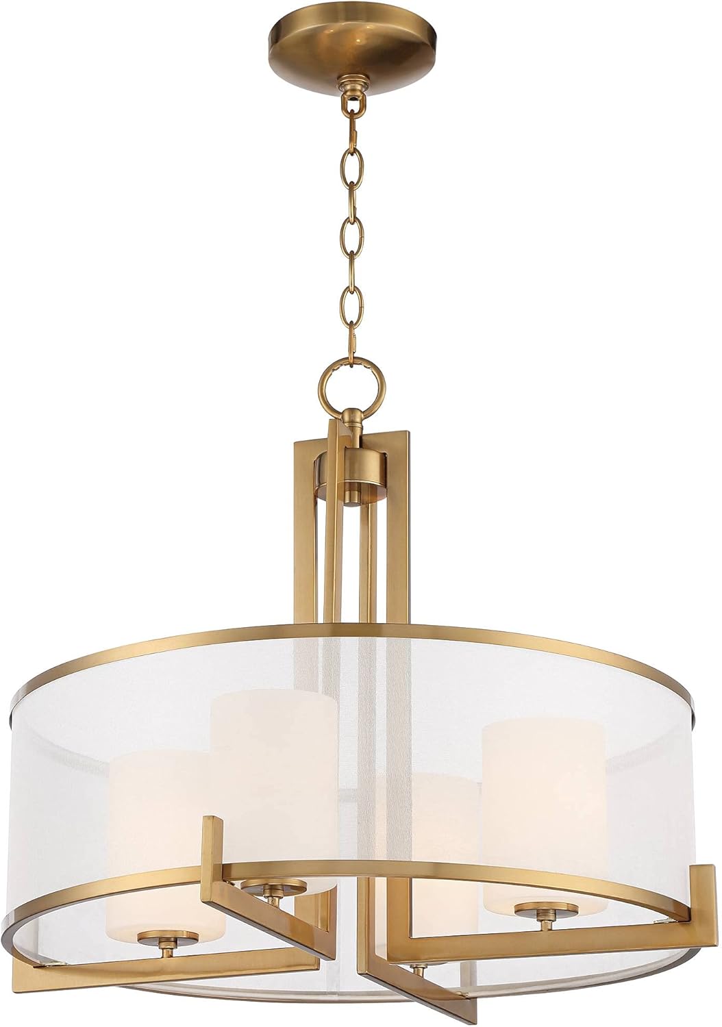 Possini Euro Design Persephone Antique Brass Finish Pendant Chandelier 24" Wide Modern Glam Organza Glass Shade 4-Light Fixture for Dining Room House Bedroom Kitchen Island Hallway High Ceilings
