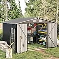 Aoxun 9.1’x7.4’ Outdoor Metal Storage Shed, Storage with Lockable Doors, Steel Utility Tool Shed, Metal Sheds Outdoor Storage for Garden, Patio, Backyard and Lawn, Black